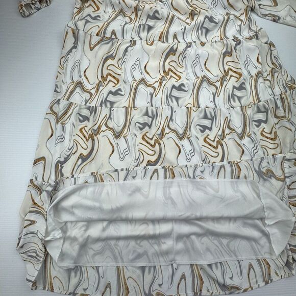 Calstyle Maxi Dress Geometric Gray White Gold Swirl Size XL Balloon Long Sleeve - Picture 6 of 9